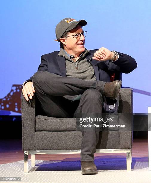 Stephen Colbert speaks onstage at the Montclair Film Festival 2016 - Day 3 Conversations at Montclair Kimberly Academy on May 1, 2016 in Montclair,...