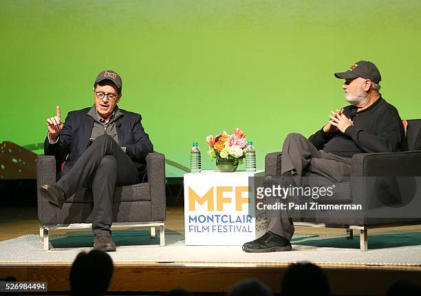 Stephen Colbert and Rob Reiner speak onstage at the Montclair Film Festival 2016 - Day 3 Conversations at Montclair Kimberly Academy on May 1, 2016...