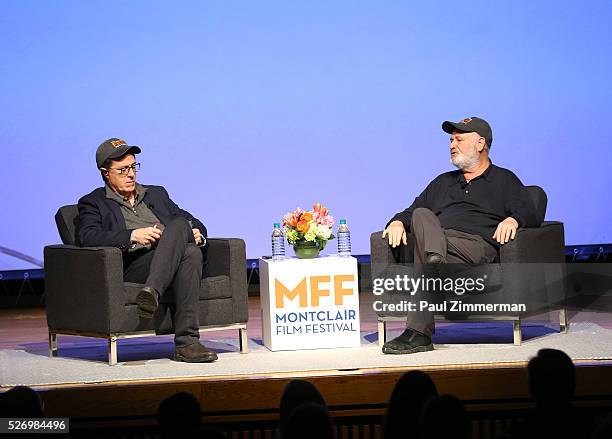 Stephen Colbert and Rob Reiner speak onstage at the Montclair Film Festival 2016 - Day 3 Conversations at Montclair Kimberly Academy on May 1, 2016...