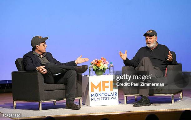 Stephen Colbert and Rob Reiner speak onstage at the Montclair Film Festival 2016 - Day 3 Conversations at Montclair Kimberly Academy on May 1, 2016...