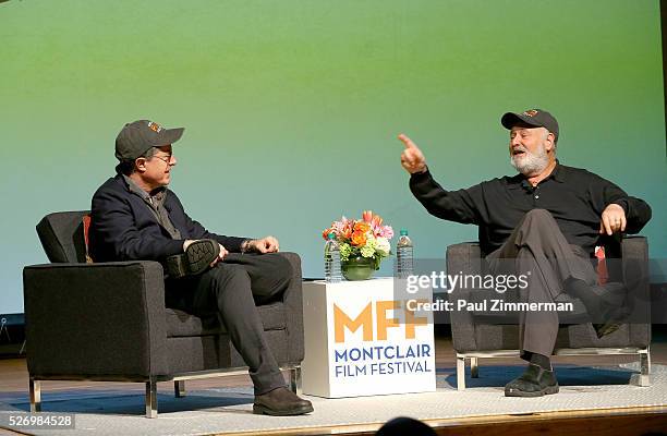 Stephen Colbert and Rob Reiner speak onstage at the Montclair Film Festival 2016 - Day 3 Conversations at Montclair Kimberly Academy on May 1, 2016...