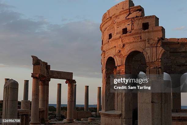 The ruins of the market place at the Leptis Magna historical site, near Tripoli, Libya, on March 10, 2015.