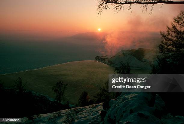 Sunset Across Frozen Lake Baikal at the Source of the Angara River