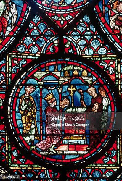 Charlemagne Presenting the Reliquary at the Altar at Aix-la-Chapelle From the Charlemagne Lancet Window at Chartres Cathedral