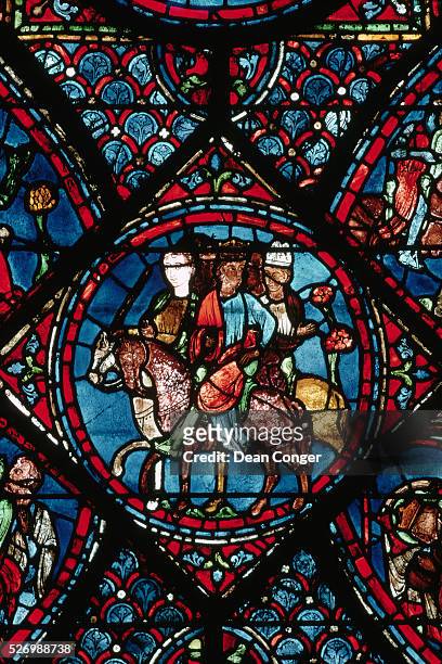 Charlemagne Departing for Spanish Crusade With Roland and Archbishop Turpin of Reims From the Charlemagne Lancet Window at Chartres Cathedral