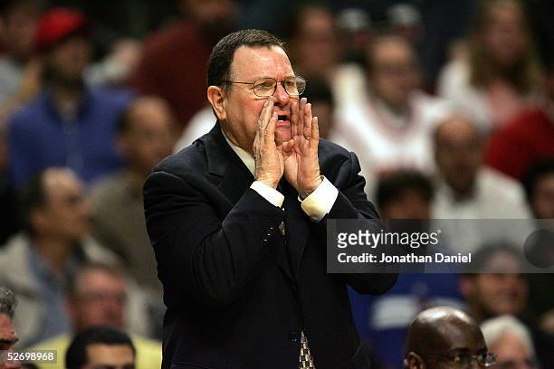 Head coach Brendan Malone of the Cleveland Cavaliers yells during the game against the Chicago Bulls on March 31, 2005 at the United Center in...