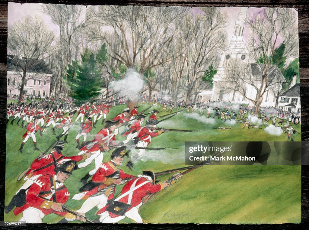 British Soldiers During a Reenactment of the Battle of Lexington by Franklin McMahon