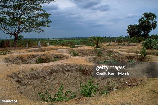 Mass graves now rest exhumed of the tens of thousands of people murdered at this site known as the "Killing Fields". Choeung Ek, Cambodia.