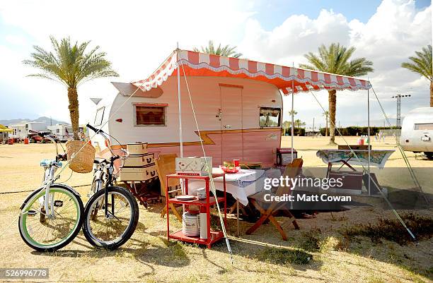 Tinker Tin vintage trailer is seen at 2016 Stagecoach California's Country Music Festival at Empire Polo Club on May 01, 2016 in Indio, California.