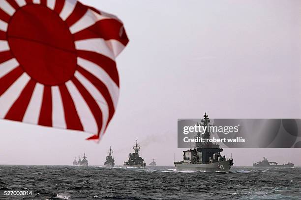 Japanese Flag Flies Over Convoy of Japanese Navy Ships