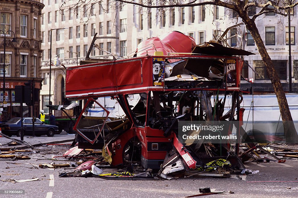 Exploding Double Decker Bus Double Decker Bus Destroyed in IRA Bombing News Photo - Getty Images