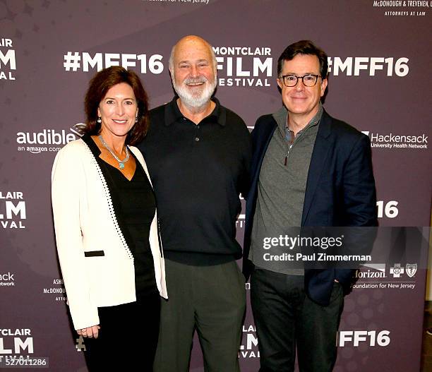 Vice-Chairman of the Board, MFF Evelyn Colbert, Rob Reiner and Stephen Colbert attend the Montclair Film Festival 2016 - Day 3 Conversations at...