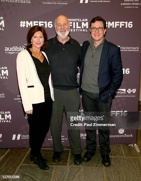 Vice-Chairman of the Board, MFF Evelyn Colbert, Rob Reiner and Stephen Colbert attend the Montclair Film Festival 2016 - Day 3 Conversations at...