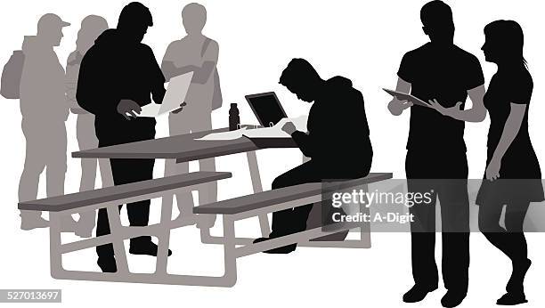 studyingoutside - outdoor university class stock illustrations