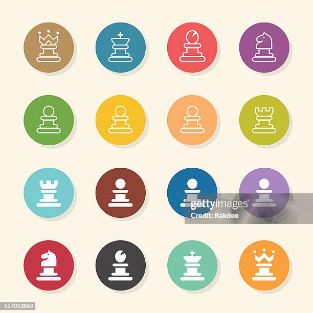 chess icons - color circle series - queen-chess-piece-clip-art stock illustrations