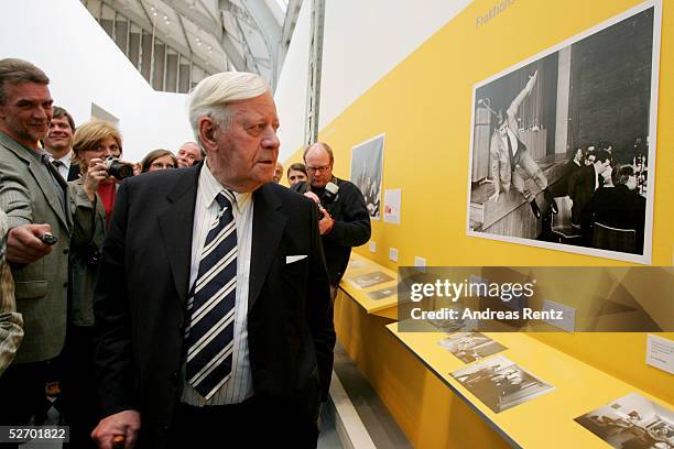 Former chancellor Helmut Schmidt attends the opening of the exhibition "Helmut Schmidt - ein Leben in Bildern des Spiegel-Archivs" at the...