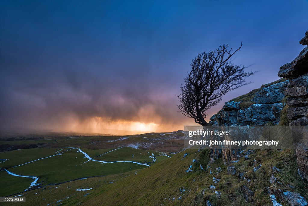 Twistleton Scar, incoming squall line. Yorkshire Dales. UK.