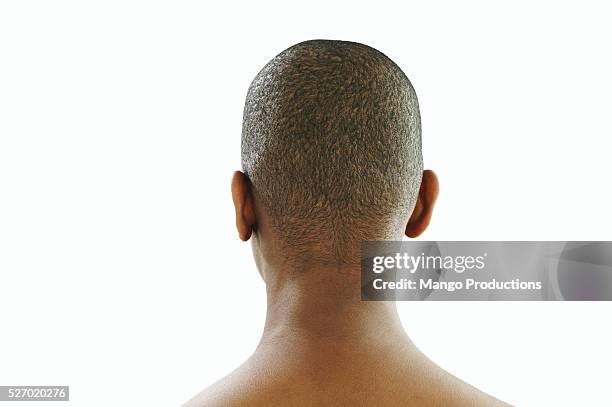 back view of woman's head - shaved stockfoto's en -beelden