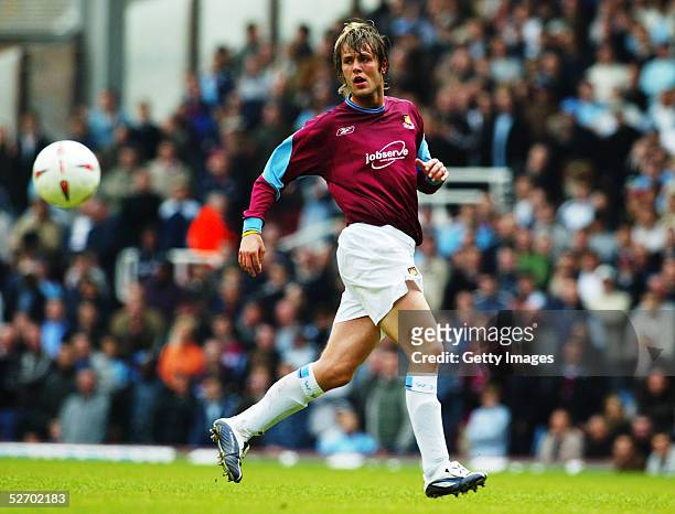 Elliott Ward of West Ham United in action during the Coca Cola Championship match between West Ham and Millwall at Upton Park on April 16, 2005 in...