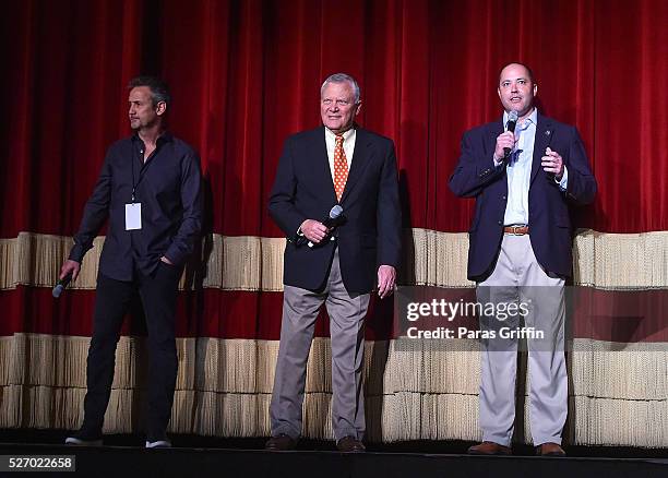 Producer Mitch Bell, Georgia Governor Nathan Deal, and Georgia Department of Economic Development Commissioner Chris Carr onstage at "Captain...