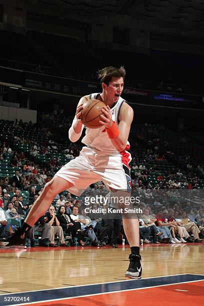 Primoz Brezec of the Charlotte Bobcats grabs the rebound during the game against the Los Angeles Clippers on April 5, 2005 at the Charlotte Coliseum...