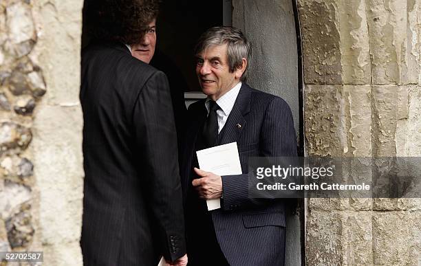Actor Melvyn Hayes attends the funeral service held for Sir John Mills on April 27, 2005 in Denham, Buckinghamshire.