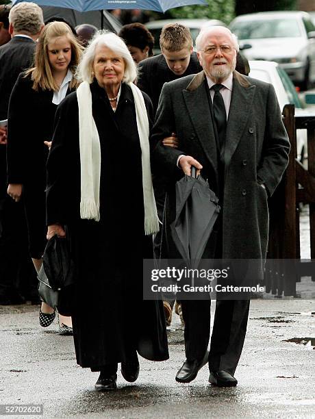 Lord Attenborough attends the funeral service held for actor Sir John Mills on April 27, 2005 in Denham, England.