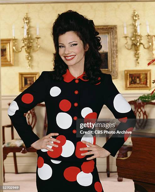 American comic actress Fran Drescher stands with arms akimbo in character as Fran Fine on the set of the CBS situation comedy 'The Nanny,'...