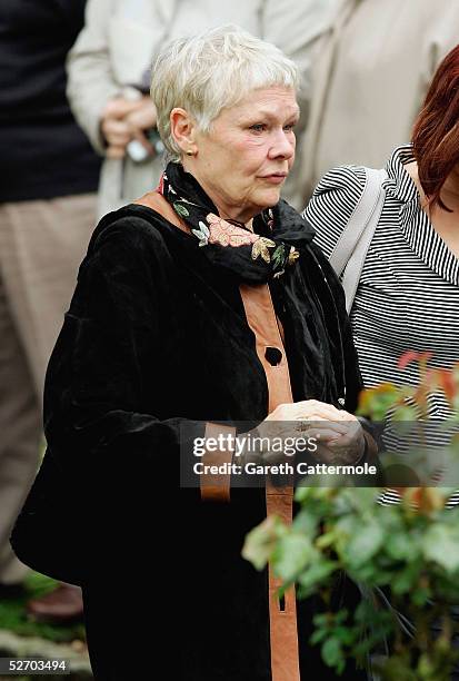 Dame Judi Dench attends the funeral service held for Sir John Mills on April 27, 2005 in Denham.