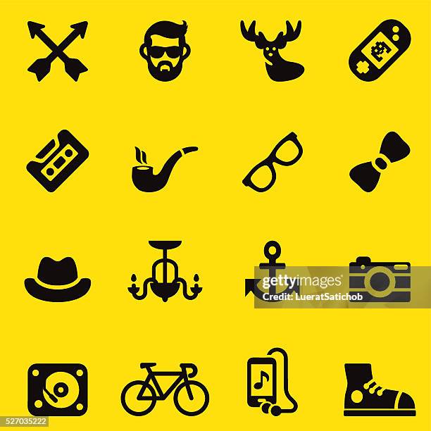 stockillustraties, clipart, cartoons en iconen met hipster yellow silhouette icons | eps10 - strijkstok