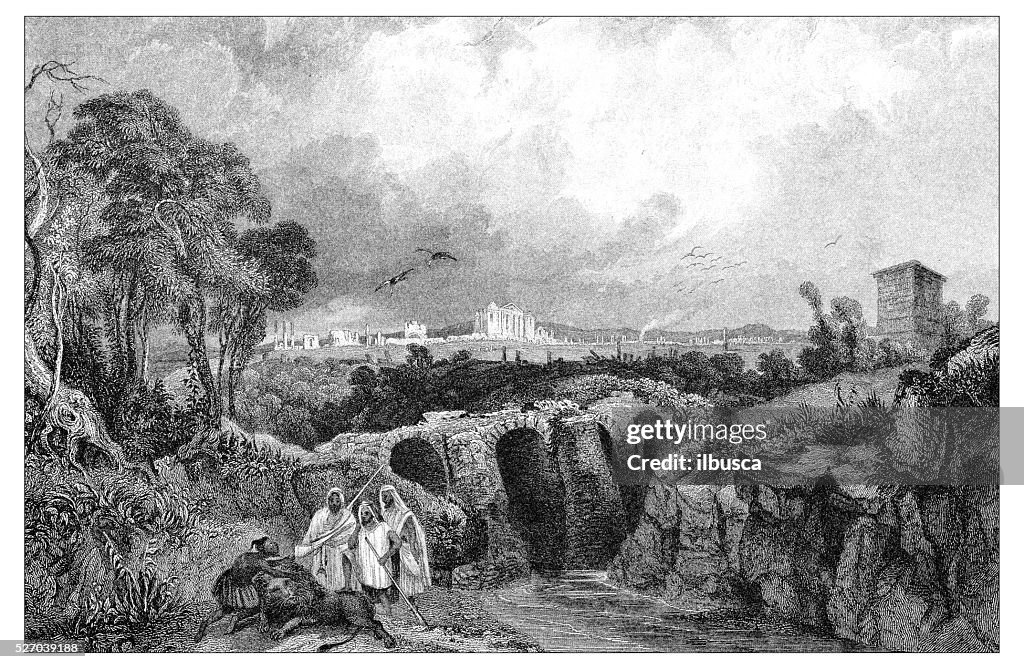 Ilustración antigua de paisajes Mediterráneo : Sbeitla, Túnez