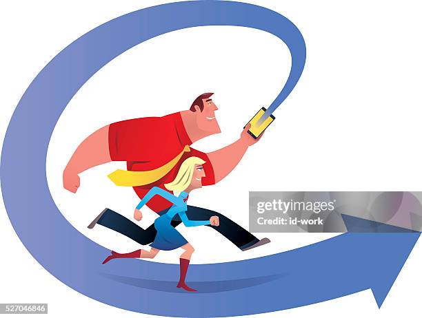 finding direction with bull - couple using computer stock illustrations