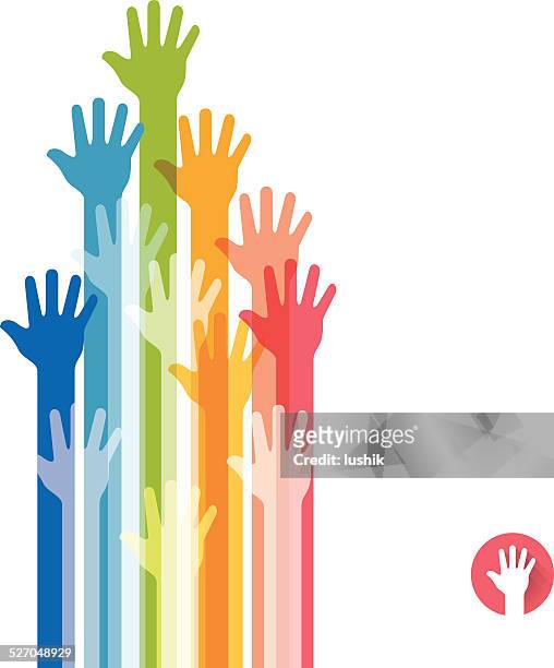colorful hands raised straight up - help single word stock illustrations