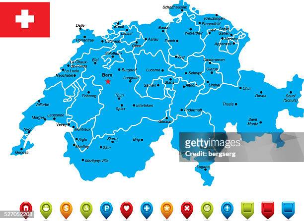 switzerland blue map - zurich map stock illustrations