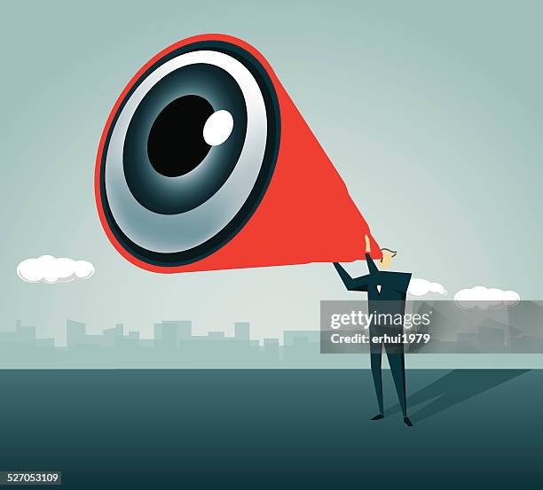 eye,look, direction, looking,hand-held telescope, view - caricature illustration stock illustrations