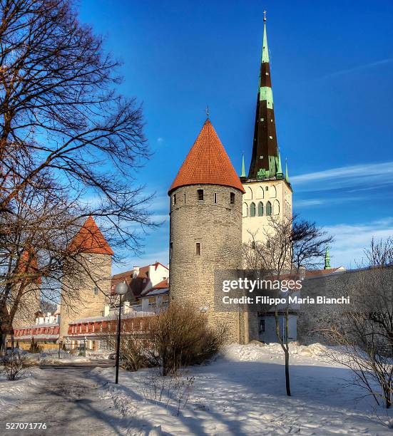 the walls of tallinn - mura di tallinn foto e immagini stock