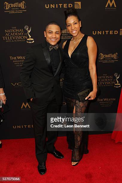 Actors Tequan Richmond and Temple Poteat attends the 2016 Daytime Emmy Awards - Arrivals at Westin Bonaventure Hotel on May 1, 2016 in Los Angeles,...