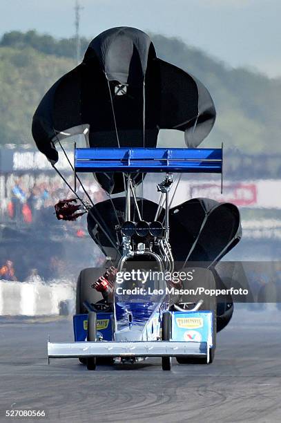 European Drag Racing Finals Santa Pod Raceway Northampton UK FIA Top Fuel Dragster with Parachute deployed