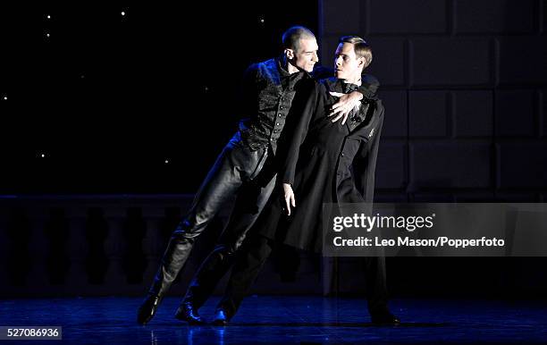 Matthew Bourne's SWAN LAKE performed at Sadlers Well Theatre London UK The Stranger Duet/Tango The Swan Jonathan Olivier The Prince Sam Archer