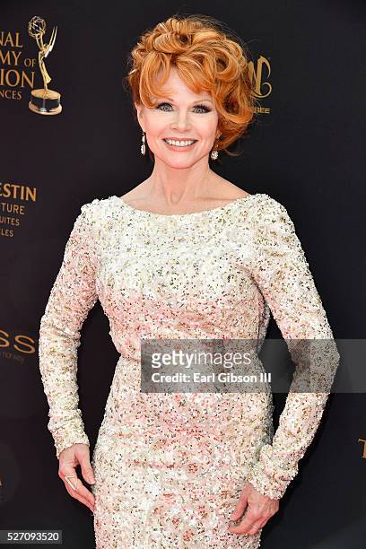 Actress Patsy Pease walks the red carpet at the 43rd Annual Daytime Emmy Awards at the Westin Bonaventure Hotel on May 1, 2016 in Los Angeles,...