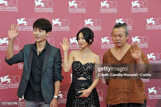 Kim Ki-duk, Seo Young-ju and lee Eun-woo during the photocall of the film Moebius