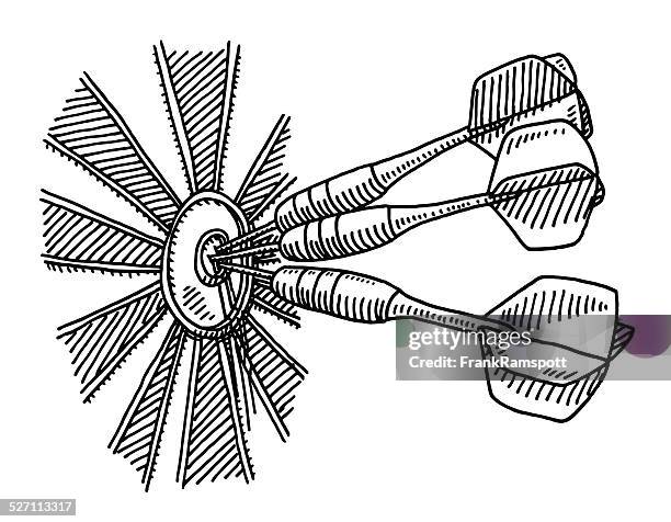 three darts bull's eye success drawing - dart stock illustrations