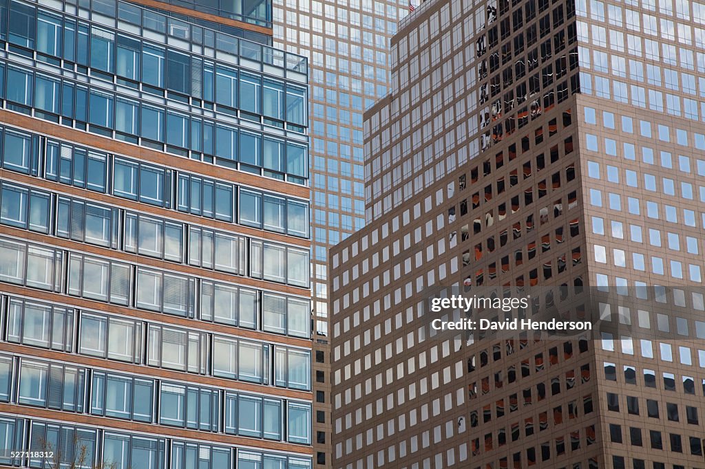 Sky reflecting in skyscraper windows