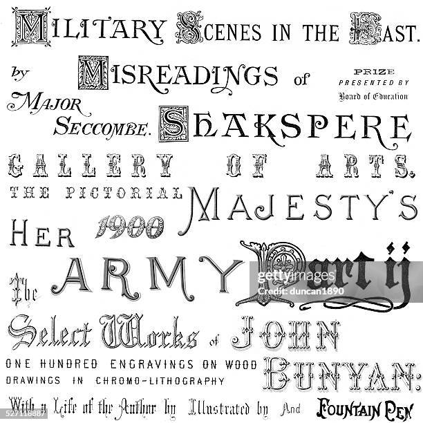 victorian worte und buchstaben - william shakespeare stock-grafiken, -clipart, -cartoons und -symbole