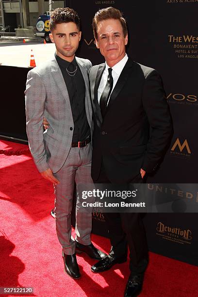 Actors Max Ehrich and Christian LeBlanc attends the 2016 Daytime Emmy Awards - Arrivals at Westin Bonaventure Hotel on May 1, 2016 in Los Angeles,...