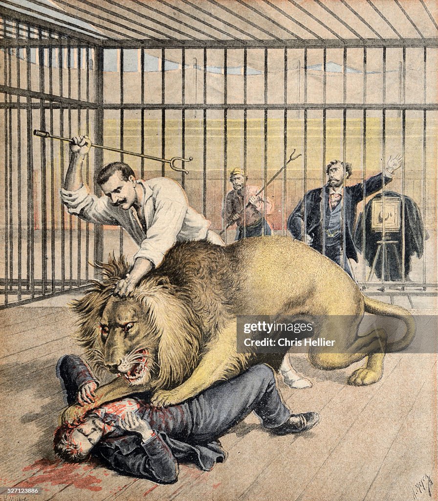 Lion Attack in Cage at Paris Zoo (1895)