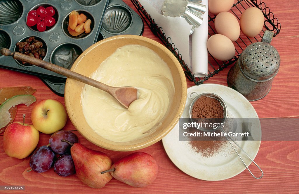 Fruit, Cake Batter, and Ingredients
