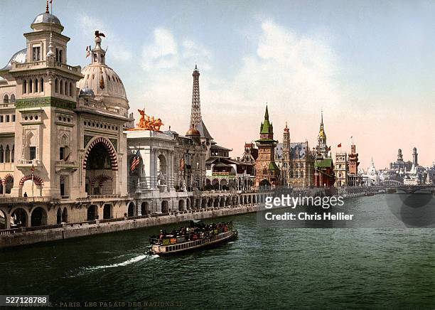 Palais or Pavilions of the Nations along the River Seine, during the 1900 Paris Exposition.