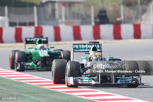 Lewis Hamilton of Great Britain and Mercedes GP drives during day three of Formula One winter testing at the Circuit de Catalunya on March 2, 2013 in...