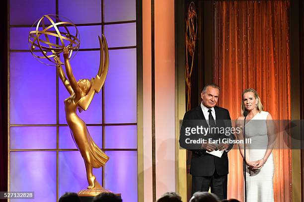 Dr. Andrew P. Ordon, MD and physician Jennifer Ashton speak onstage at the 43rd Annual Daytime Emmy Awards at the Westin Bonaventure Hotel on May 1,...